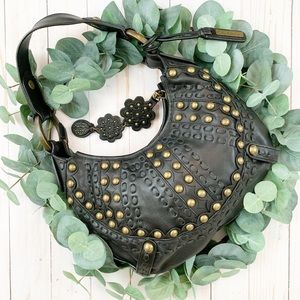 {Isabella Fiore} Black Studded Leather Hobo Bag